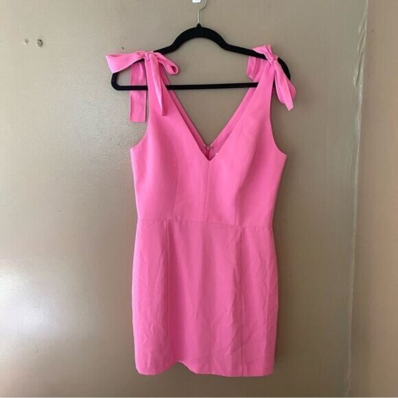 Amanda Uprichard Allora Dress Shocking Pink mini shoulder bows Revolve M - Picture 7 of 8